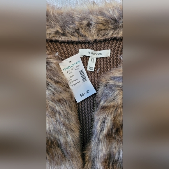 NWT $64 Women's Size XS Maurices Brown Faux Fur No Sleeve Vest Brand New Cute! - Picture 7 of 9